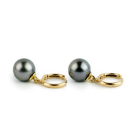 Stormy Lavender Green Tahitian Pearl Huggie Hoop Earrings