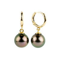 Coppery Pink Green Tahitian Pearl Huggie Hoop Earrings