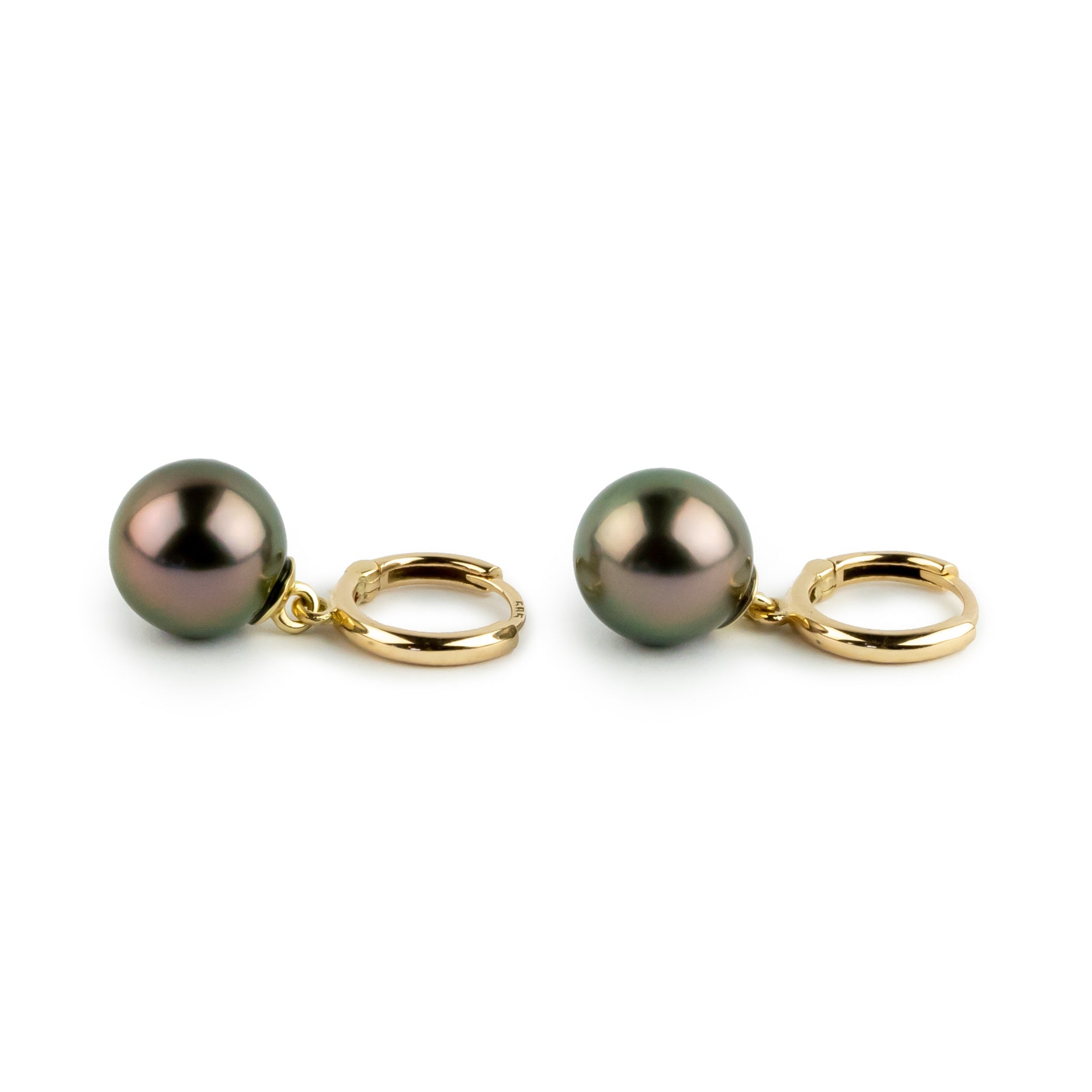 Coppery Pink Green Tahitian Pearl Huggie Hoop Earrings