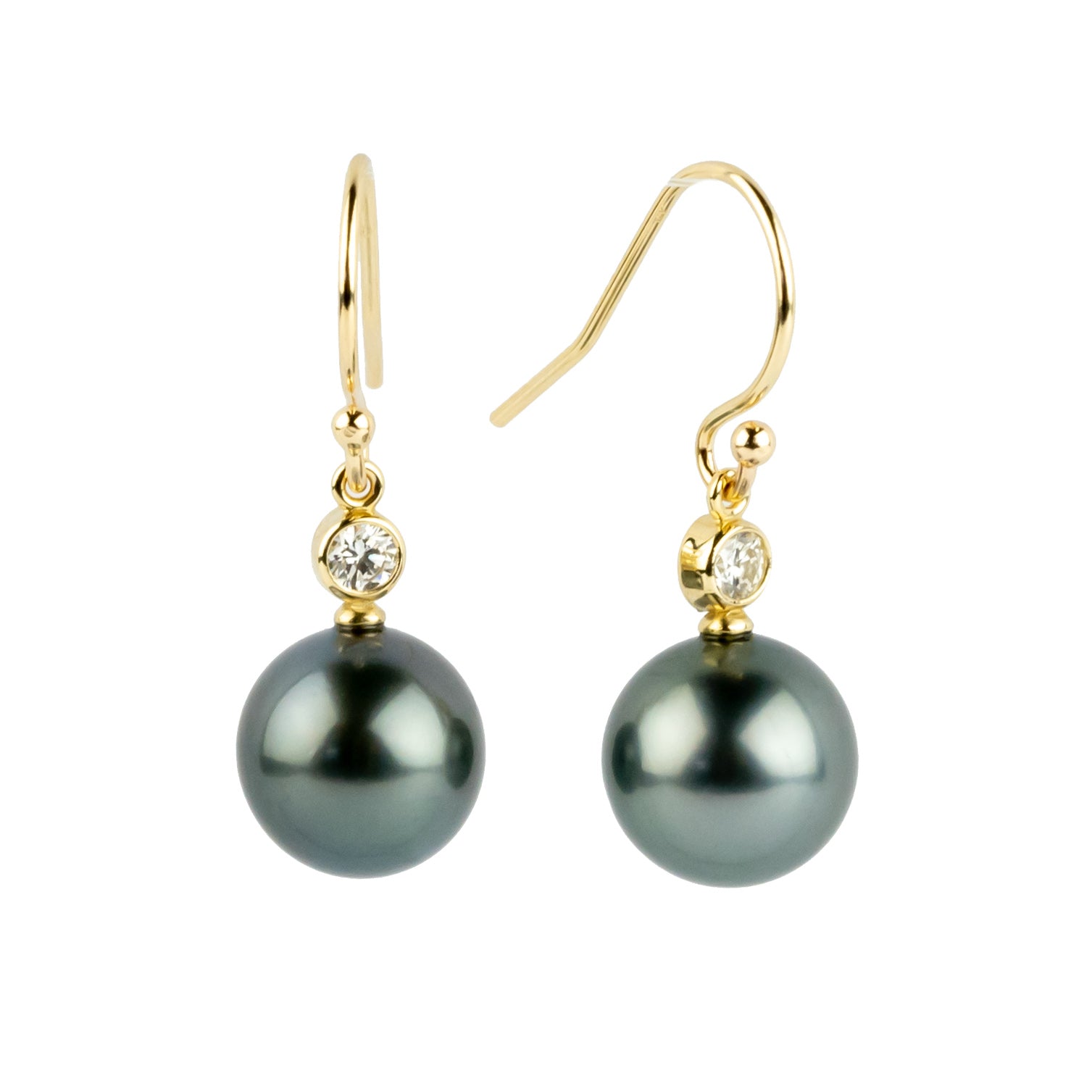 Tahitian Pearl & Diamond Aurora French Hook Earrings on 14K Yellow Gold
