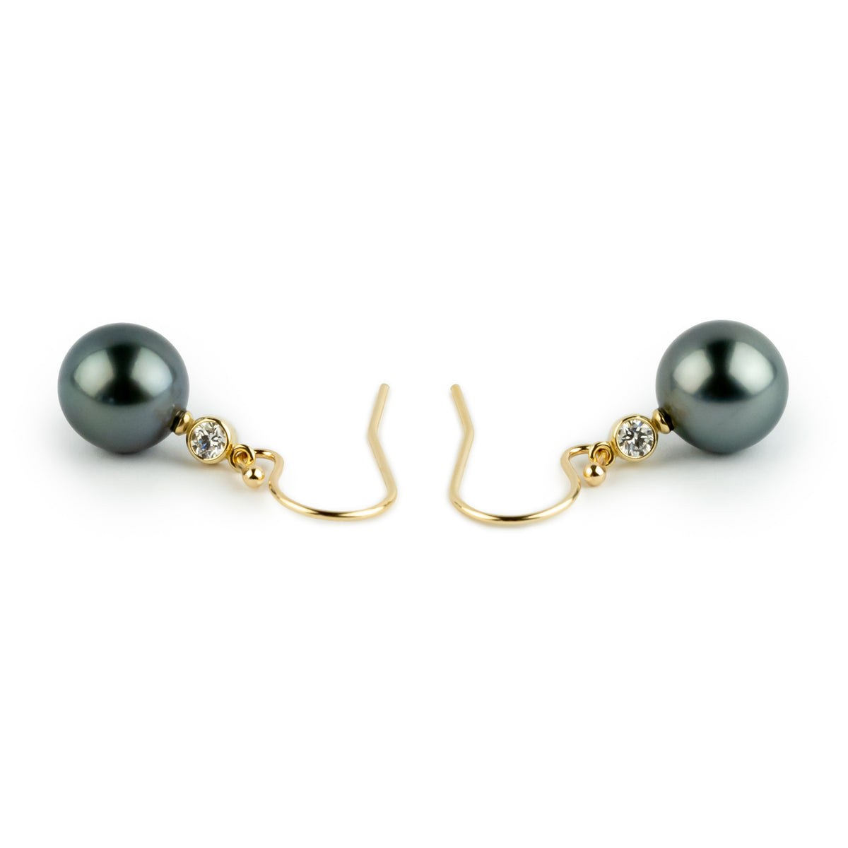 Tahitian Pearl & Diamond Aurora French Hook Earrings on 14K Yellow Gold