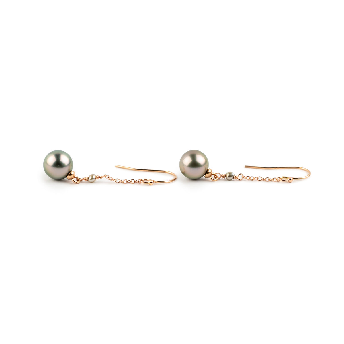 Golden Pink Tahitian Pearl Poseidon Earrings on 14K Rose Gold
