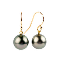 Rosy Pink Green Tahitian Pearl Dangle Earrings on 14K Yellow Gold