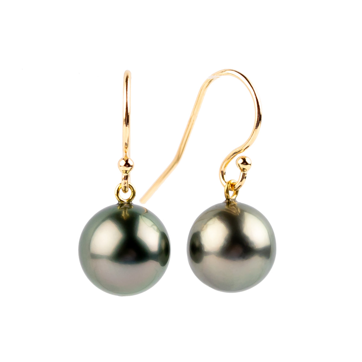 Rosy Pink Green Tahitian Pearl Dangle Earrings on 14K Yellow Gold