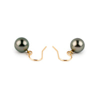 Rosy Pink Green Tahitian Pearl Dangle Earrings on 14K Yellow Gold