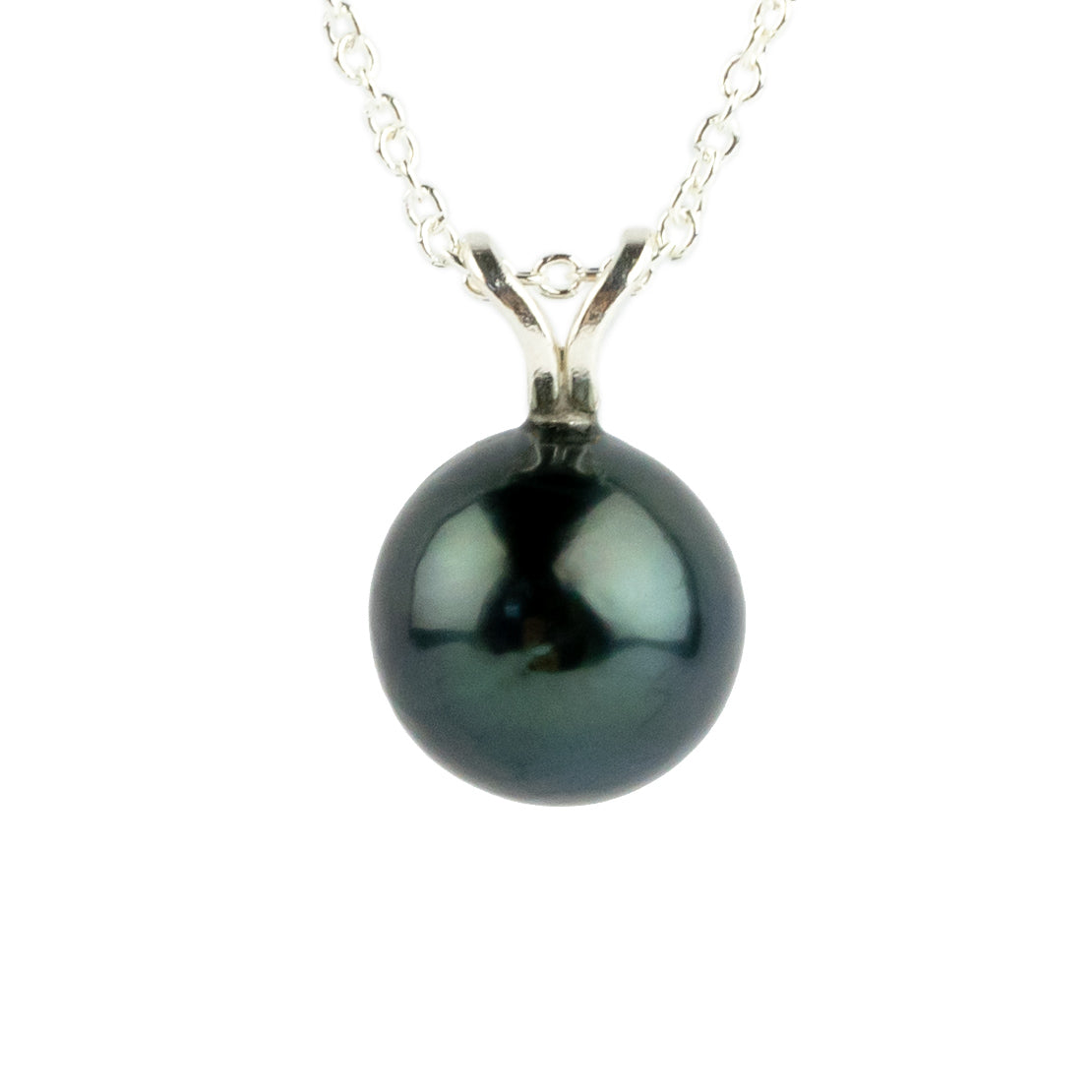 Deep Indigo 9.2mm Tahitian Pearl I'a Necklace on Sterling Silver