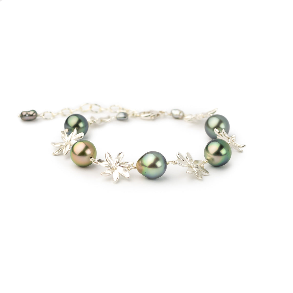 Pastel Peacock Tiaré Sterling Silver Tahitian Pearl Bracelet