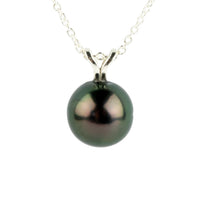 Aubergine Green 9.3mm Tahitian Pearl I'a Necklace on Sterling Silver