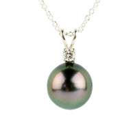 Tahitian Pearl & Diamond Pink Green Étoile Necklace on Sterling Silver