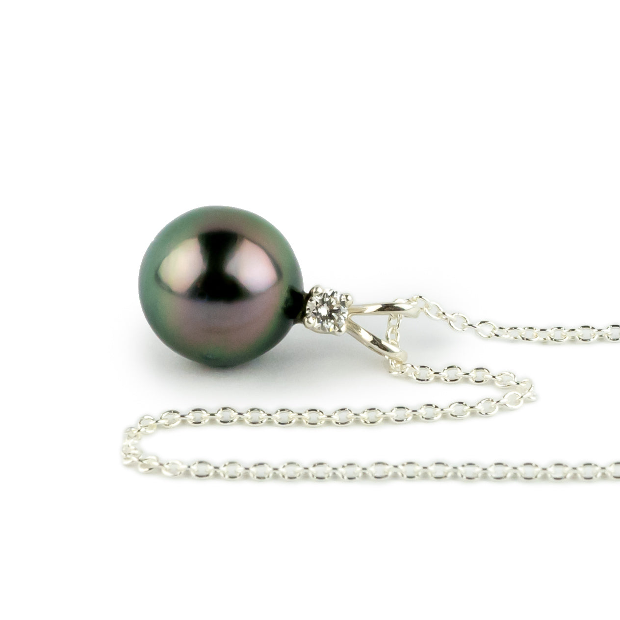 Tahitian Pearl & Diamond Pink Green Étoile Necklace on Sterling Silver
