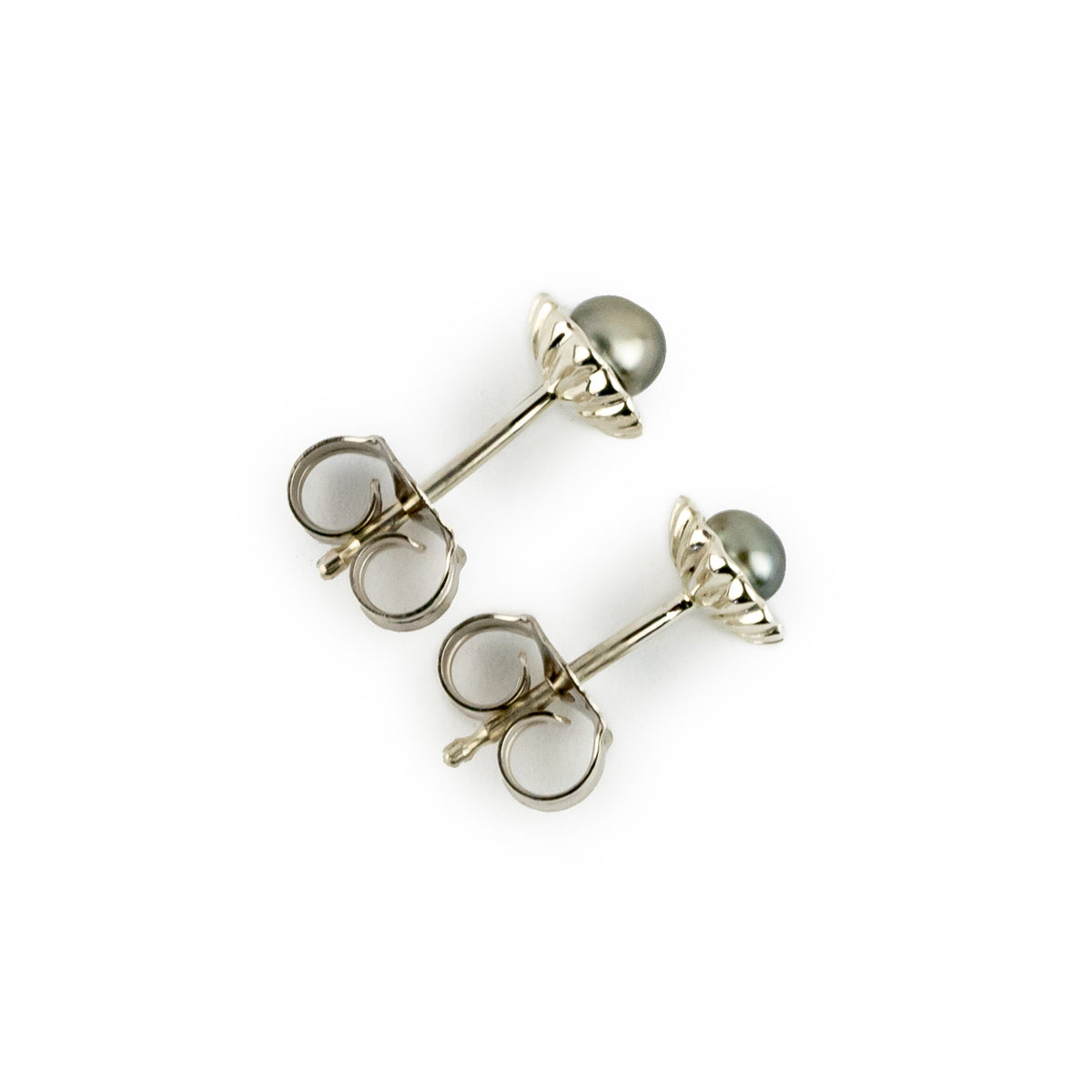 Light Silvery Keshi Pearl Sterling Silver Seashell Stud Earrings