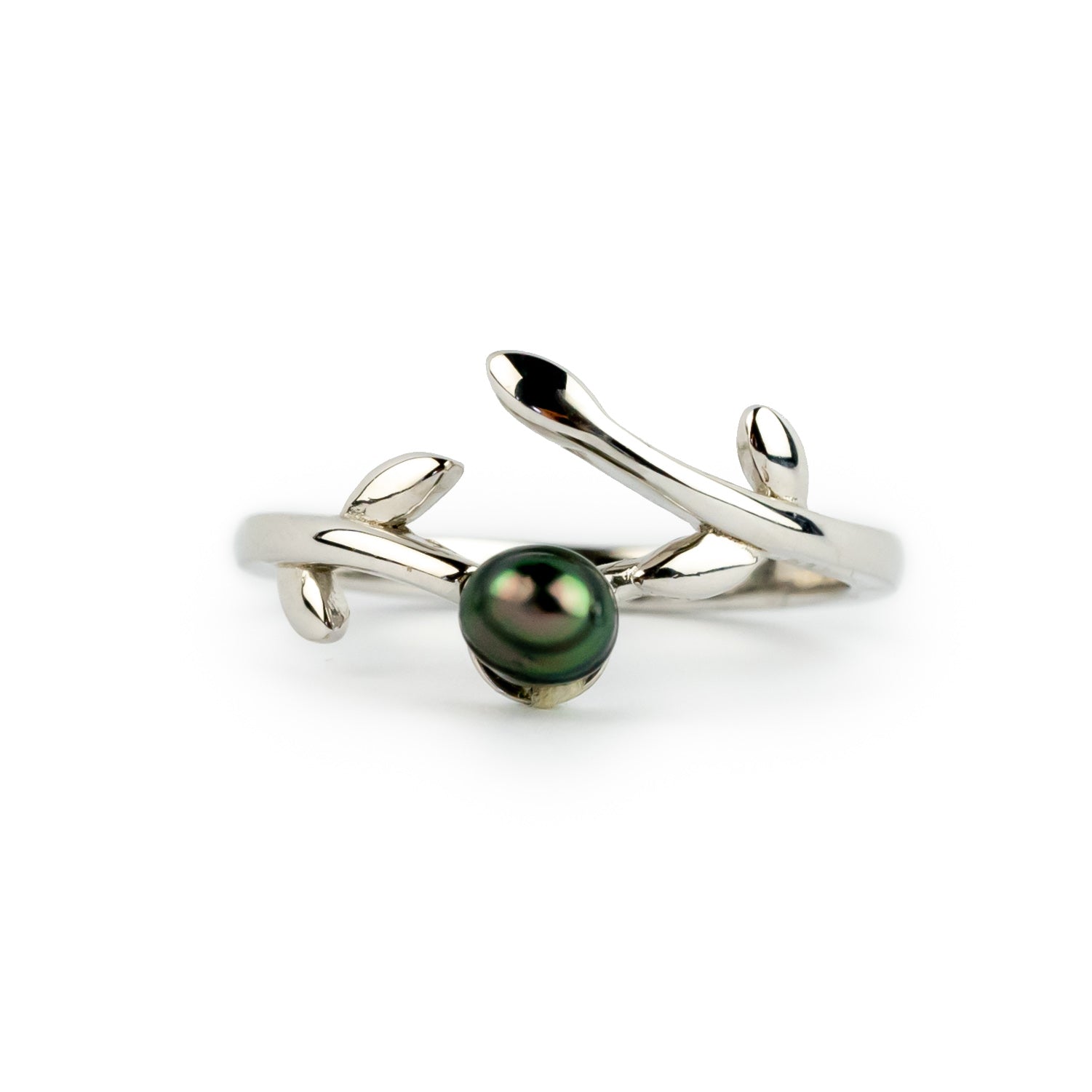 Peacock Green Keshi Tahitian Pearl Vine Ring