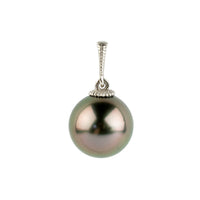 Pink Green 9.4mm Tahitian Pearl Mermaid Pendant on 14K White Gold