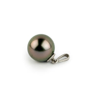 Pink Green 9.4mm Tahitian Pearl Mermaid Pendant on 14K White Gold