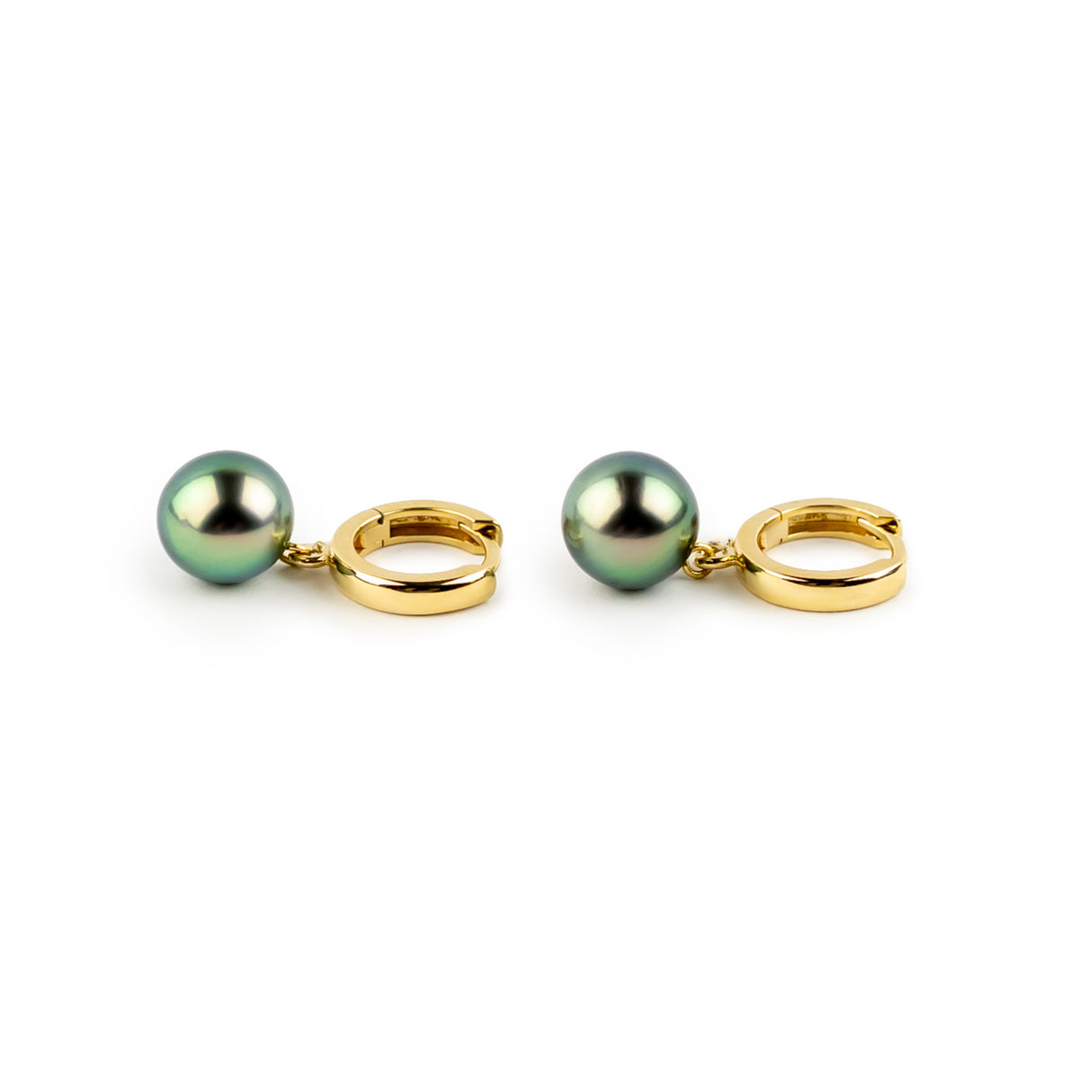 Vivid Peacock Tahitian Pearl Huggie Hoop Earrings