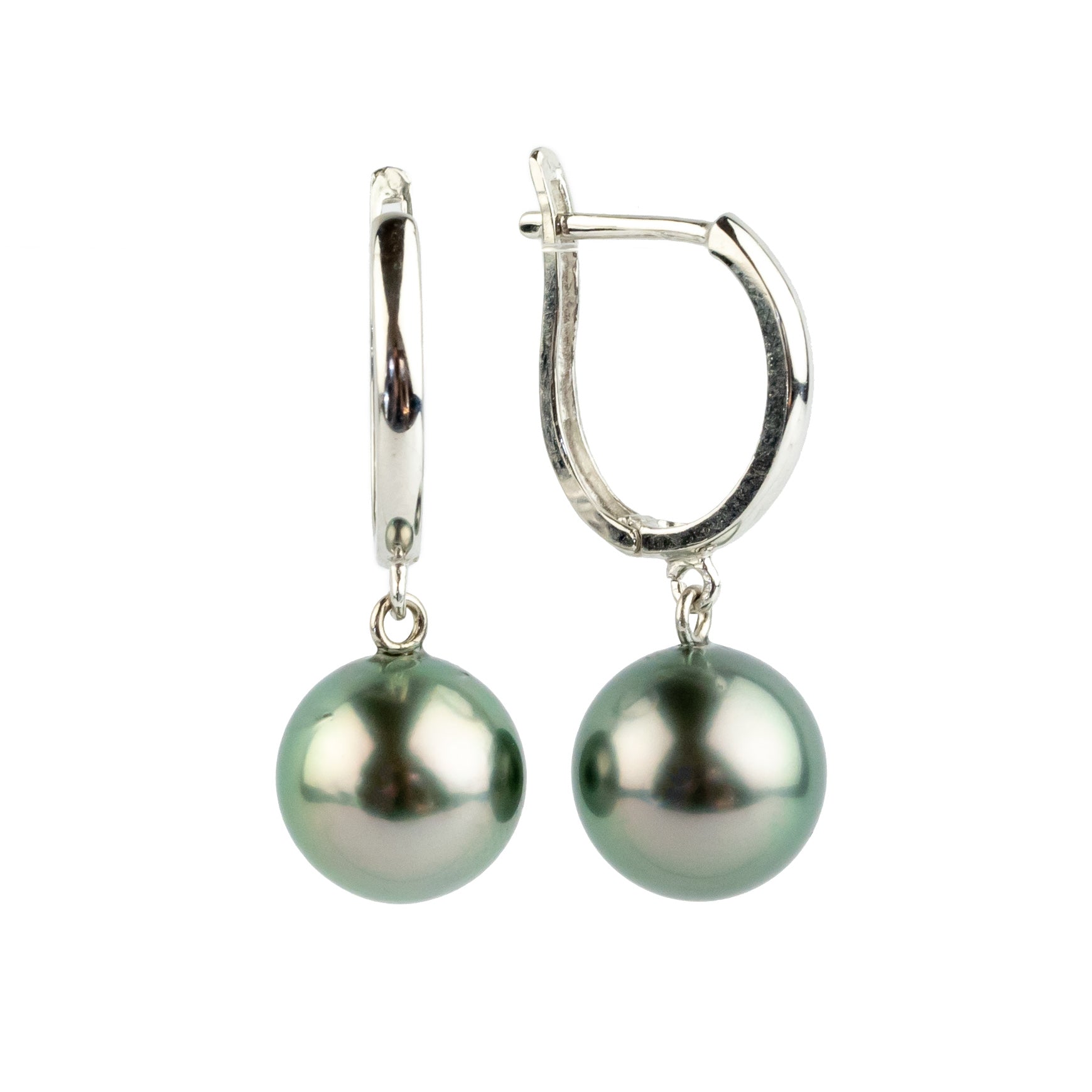 Aqua Pink 8.7mm Tahitian U-Hoop Earrings on 14k White Gold