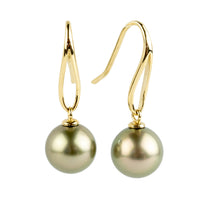 Golden Pink-Green 11mm Teardrop Hook Dangles on 14K Yellow Gold