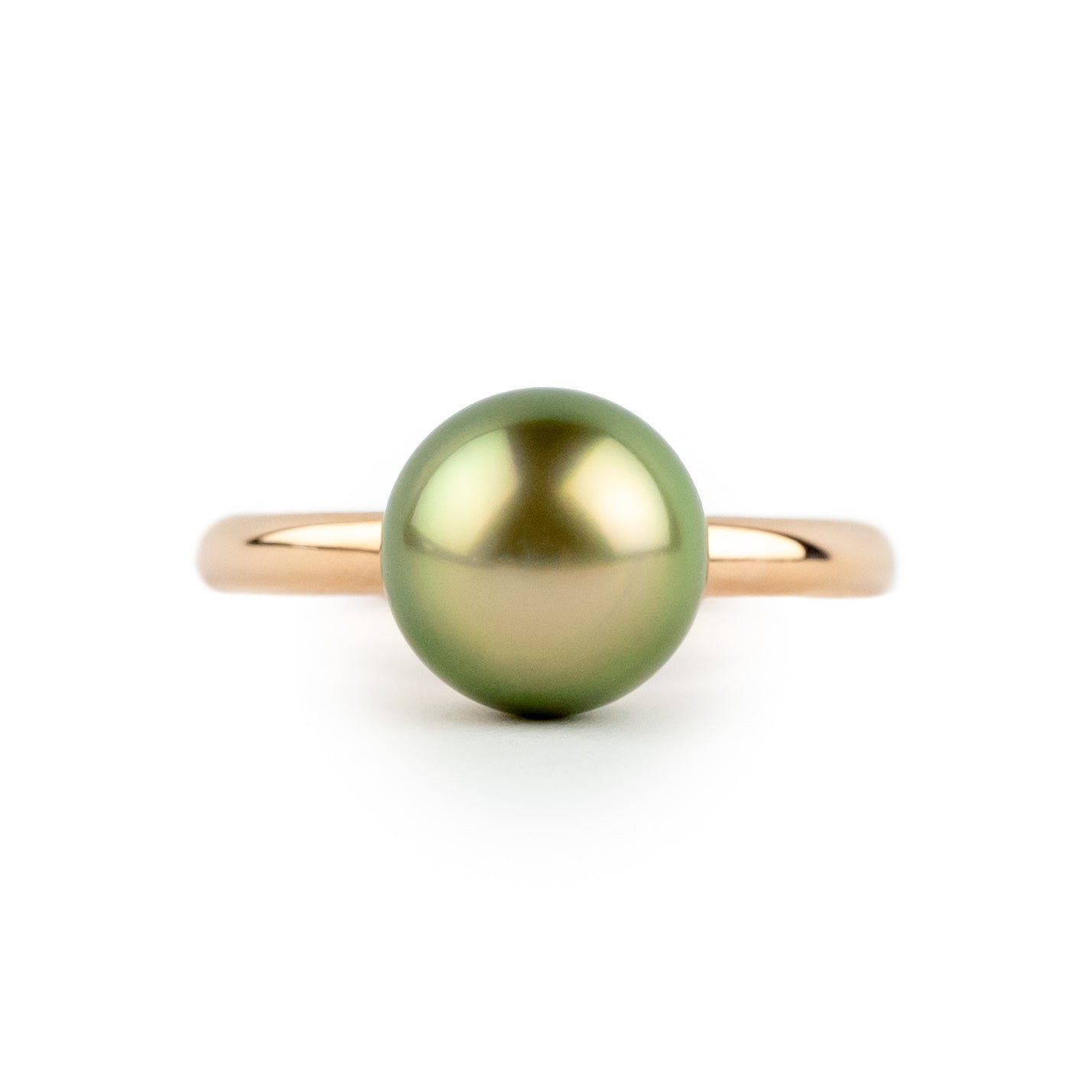 Vivid Pistachio Green 9.2mm Tahitian Pearl Ring on 14k Rose Gold