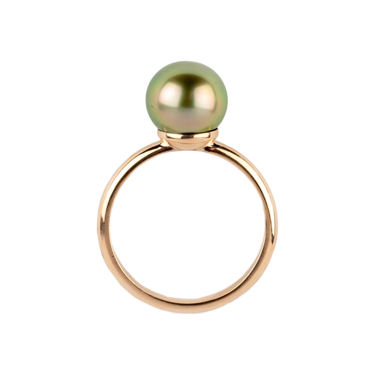 Vivid Pistachio Green 9.2mm Tahitian Pearl Ring on 14k Rose Gold