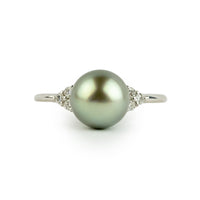 Tahitian Pearl & Diamond Toru Ring on 14K White Gold