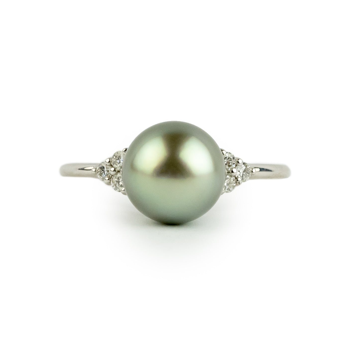 Tahitian Pearl & Diamond Toru Ring on 14K White Gold