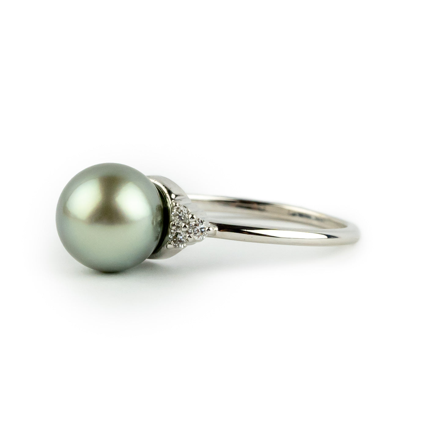 Tahitian Pearl & Diamond Toru Ring on 14K White Gold