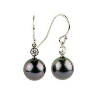Tahitian Pearl & Diamond Aurora French Hook Earrings on 14K White Gold