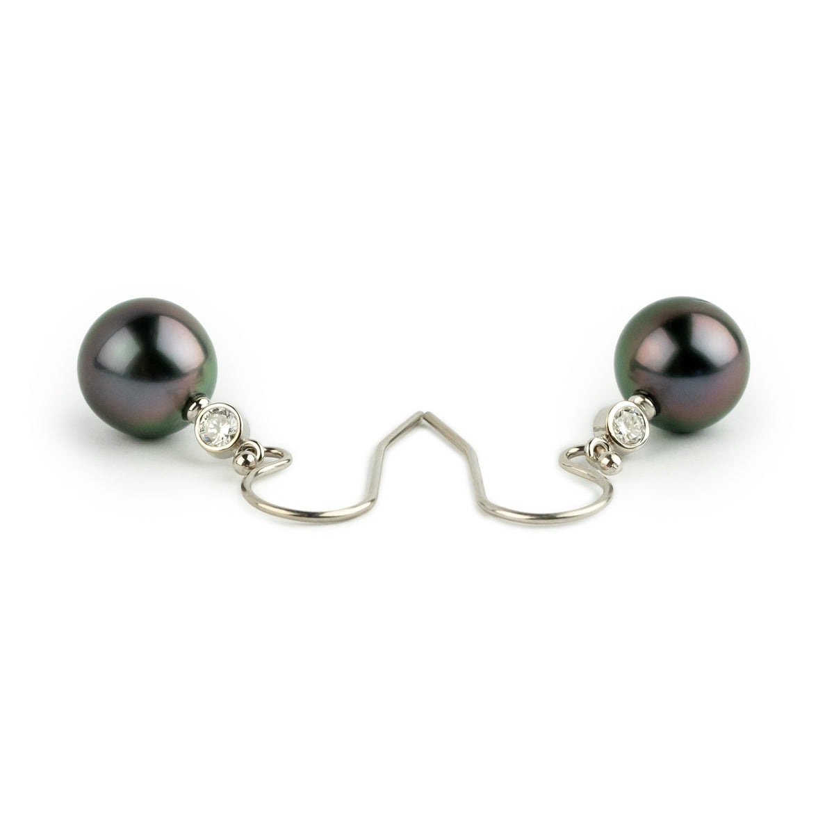 Tahitian Pearl & Diamond Aurora French Hook Earrings on 14K White Gold