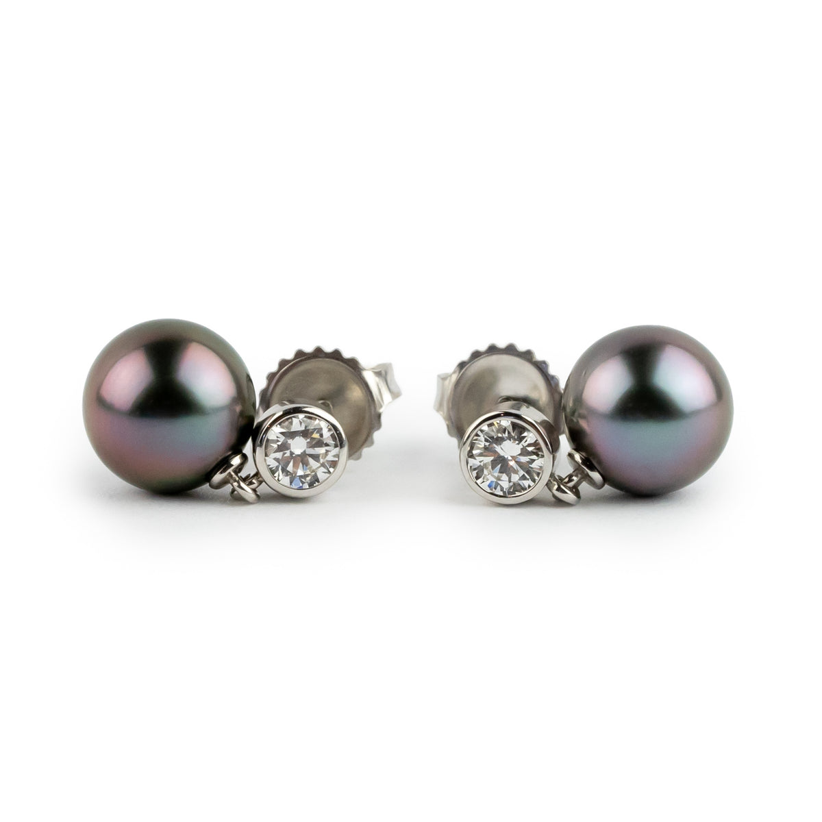 Tahitian Pearl & Diamond Nova Earrings on 14K White Gold