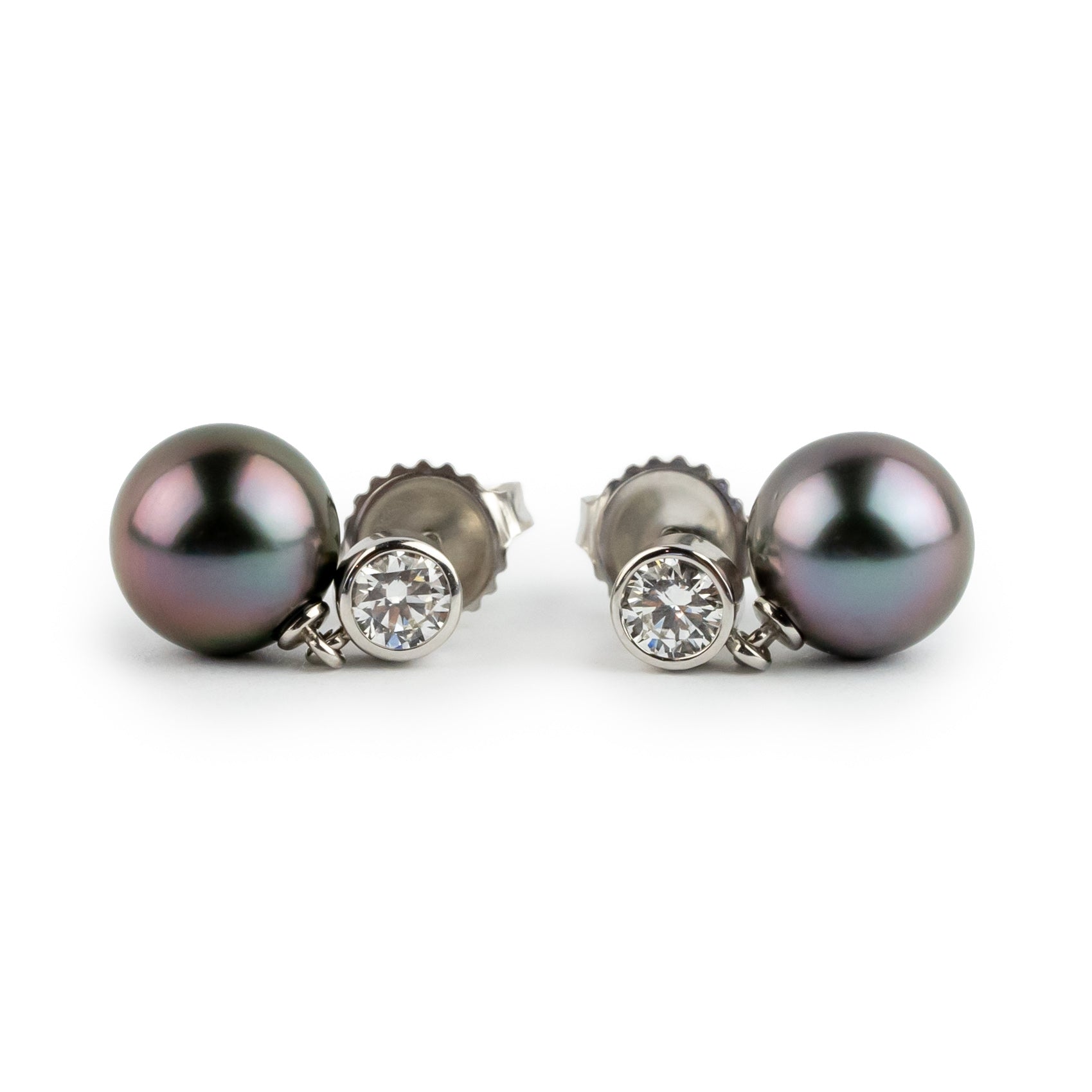 Tahitian Pearl & Diamond Nova Earrings on 14K White Gold