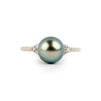 Tahitian Pearl & Diamond Toru Ring on 14K White Gold