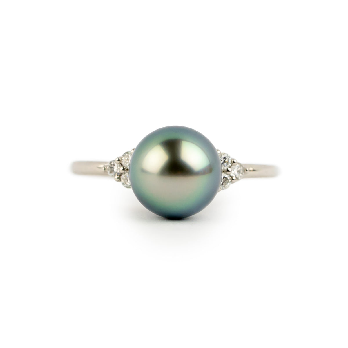 Tahitian Pearl & Diamond Toru Ring on 14K White Gold