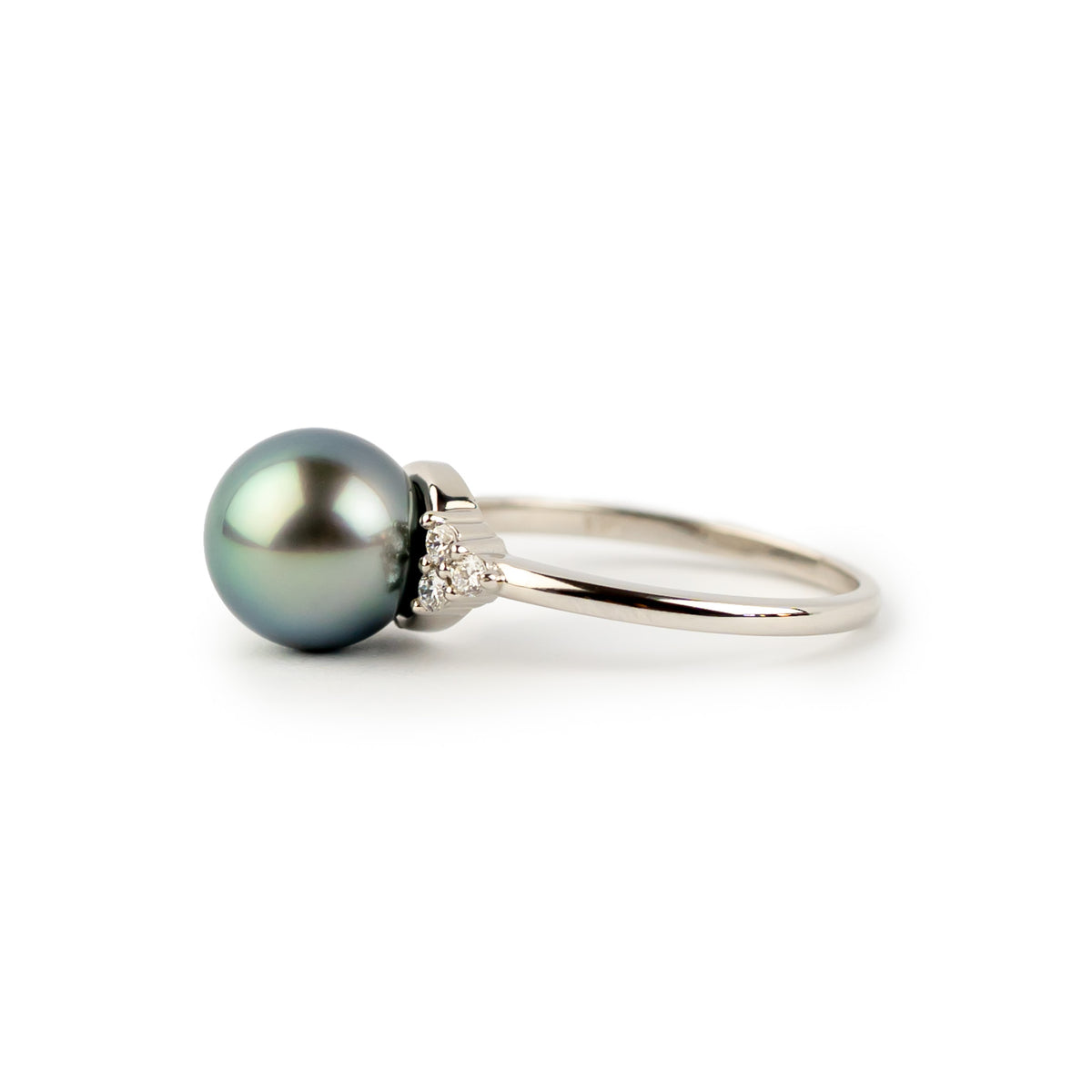 Tahitian Pearl & Diamond Toru Ring on 14K White Gold