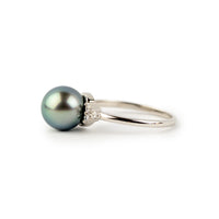Tahitian Pearl & Diamond Toru Ring on 14K White Gold
