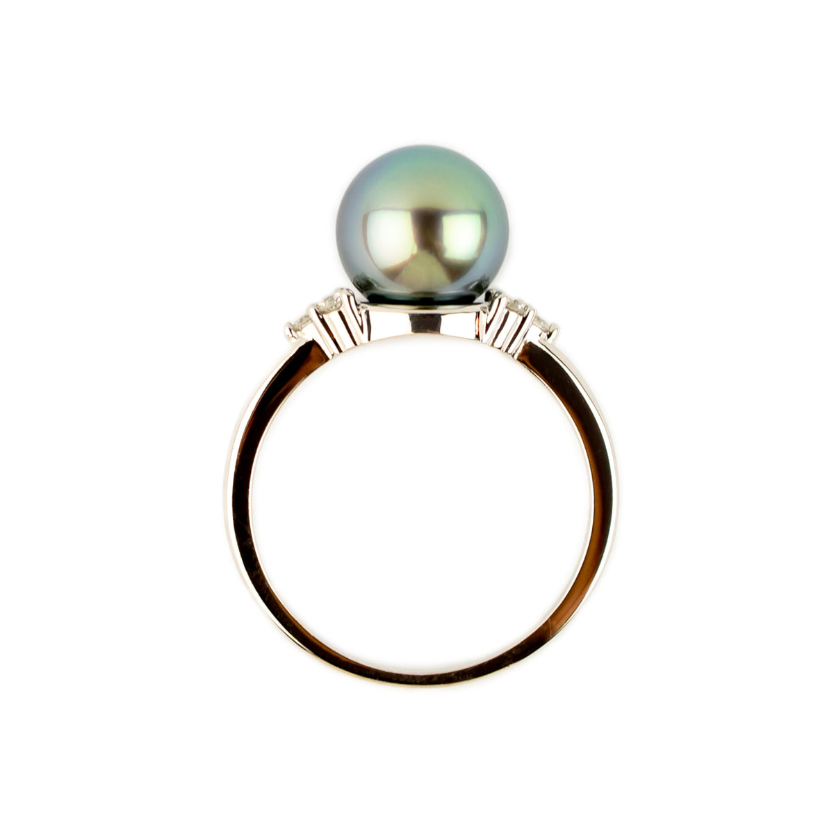 Tahitian Pearl & Diamond Toru Ring on 14K White Gold