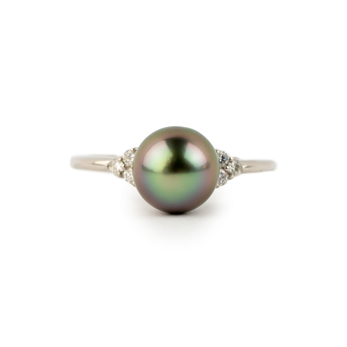 Tahitian Pearl & Diamond Toru Ring on 14K White Gold