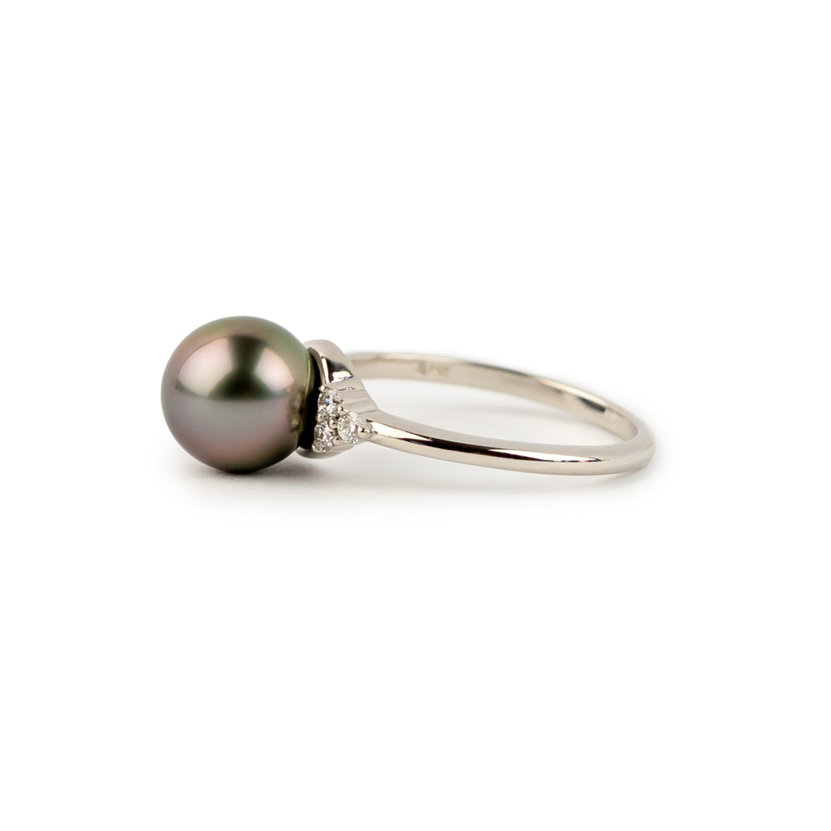 Tahitian Pearl & Diamond Toru Ring on 14K White Gold