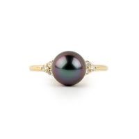 Tahitian Pearl & Diamond Toru Ring on 14K Yellow Gold