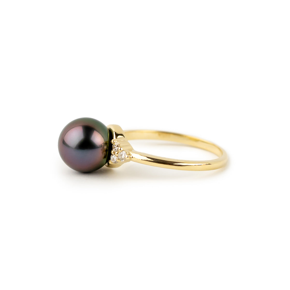 Tahitian Pearl & Diamond Toru Ring on 14K Yellow Gold
