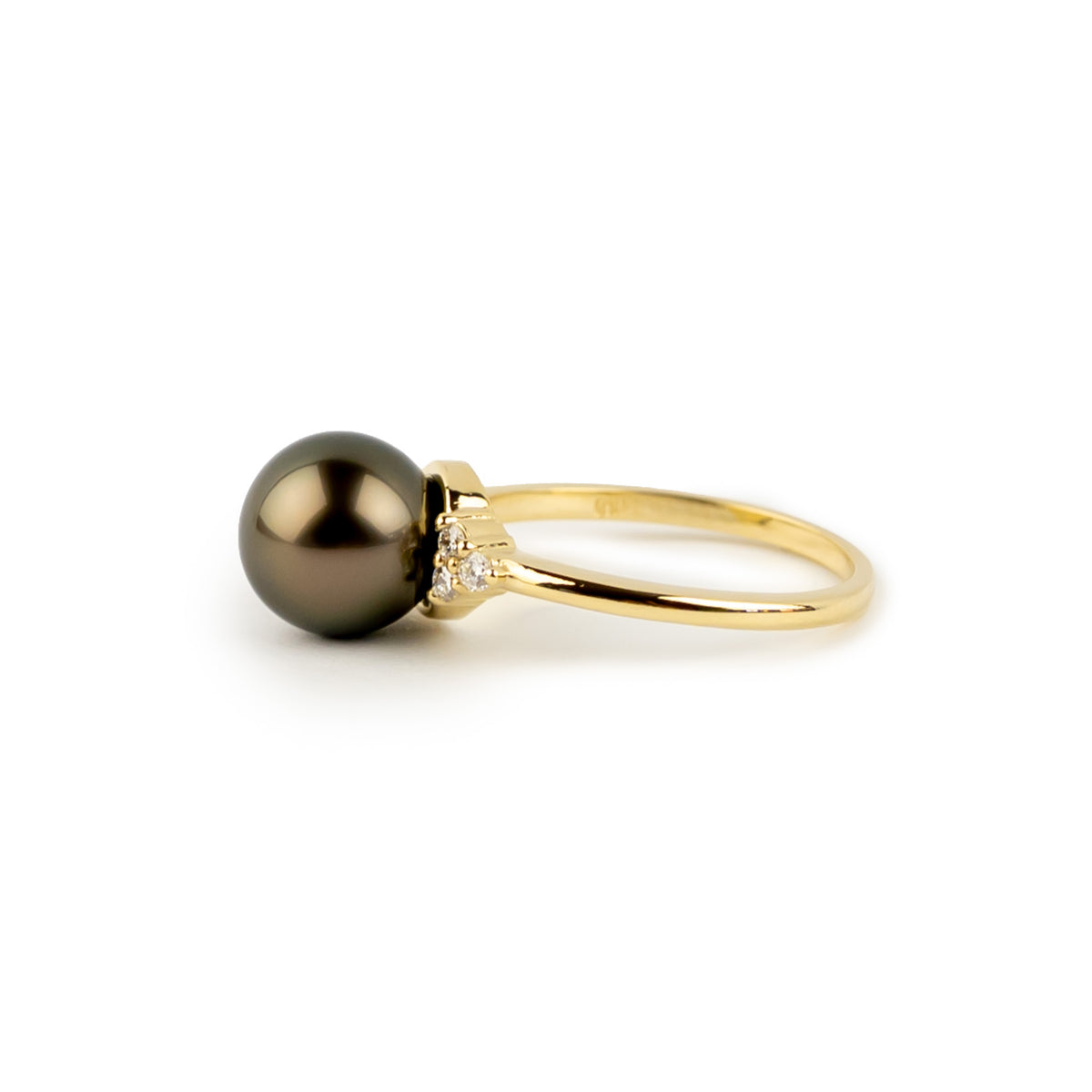 Tahitian Pearl & Diamond Toru Ring on 14K Yellow Gold