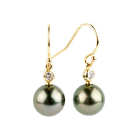 Tahitian Pearl & Diamond Aurora French Hook Earrings on 14K Yellow Gold