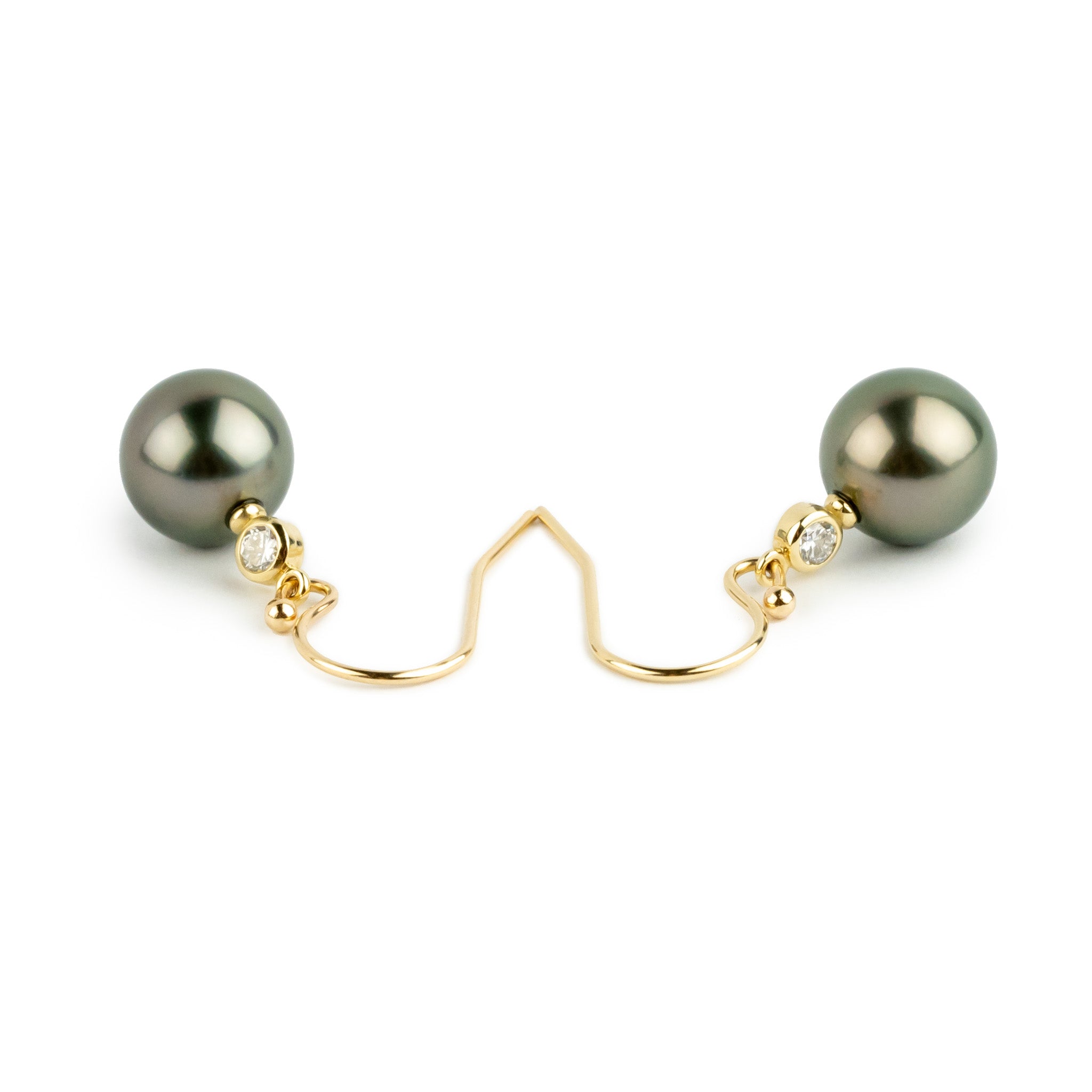 Tahitian Pearl & Diamond Aurora French Hook Earrings on 14K Yellow Gold