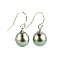Aqua Pink Drop Tahitian Pearl Dangle Earrings on 14K White Gold