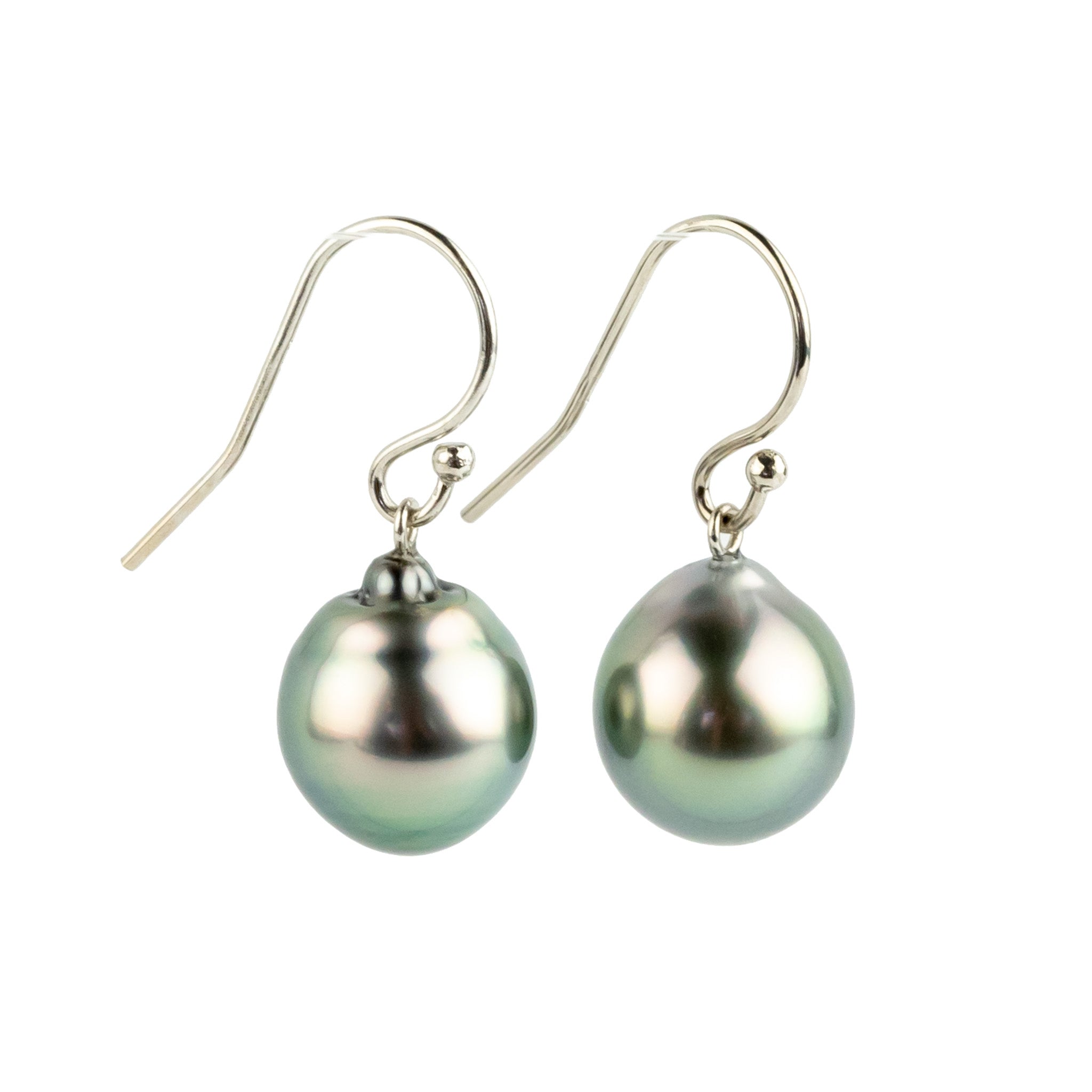 Aqua Pink Drop Tahitian Pearl Dangle Earrings on 14K White Gold