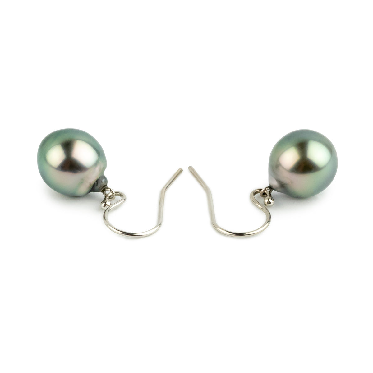 Aqua Pink Drop Tahitian Pearl Dangle Earrings on 14K White Gold