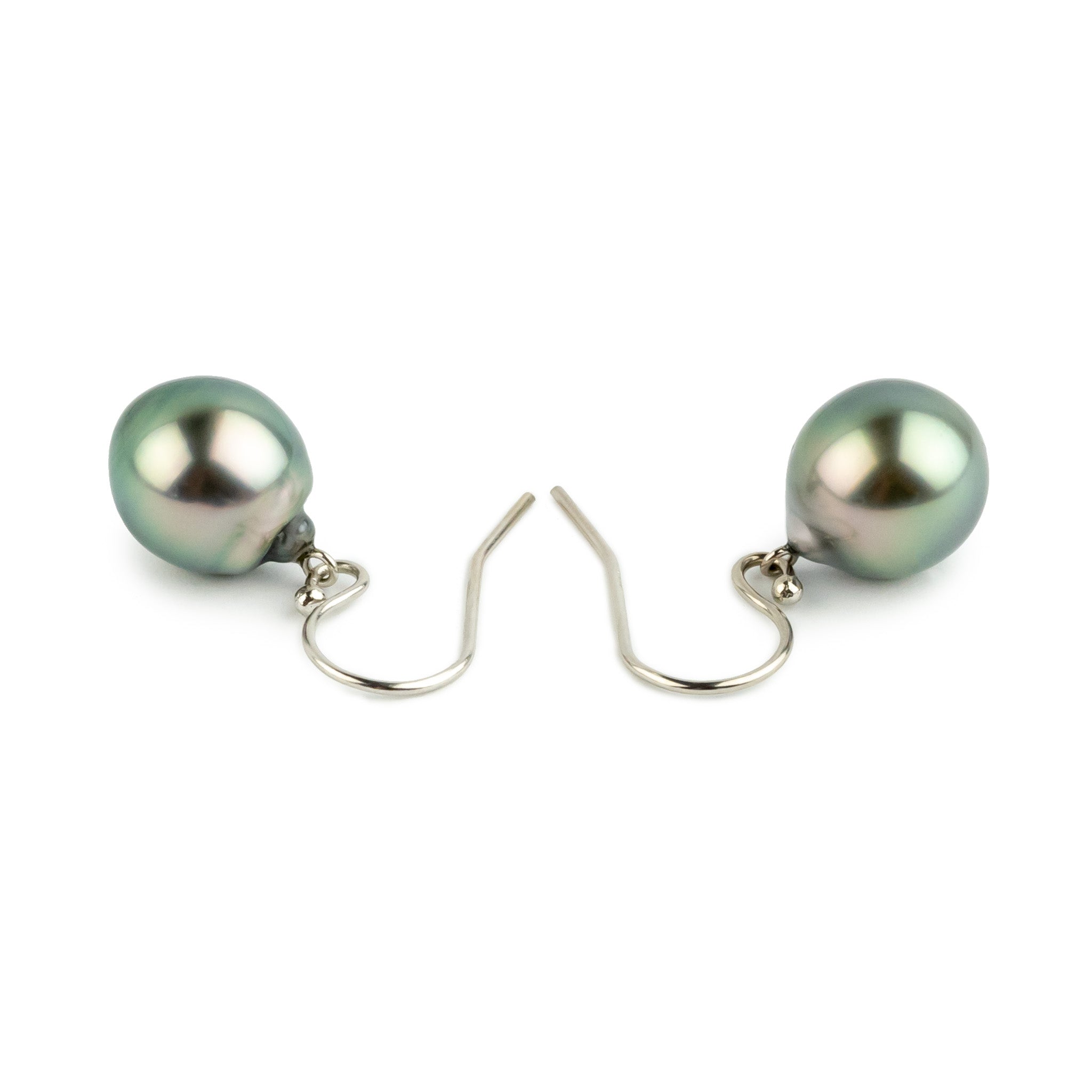 Aqua Pink Drop Tahitian Pearl Dangle Earrings on 14K White Gold