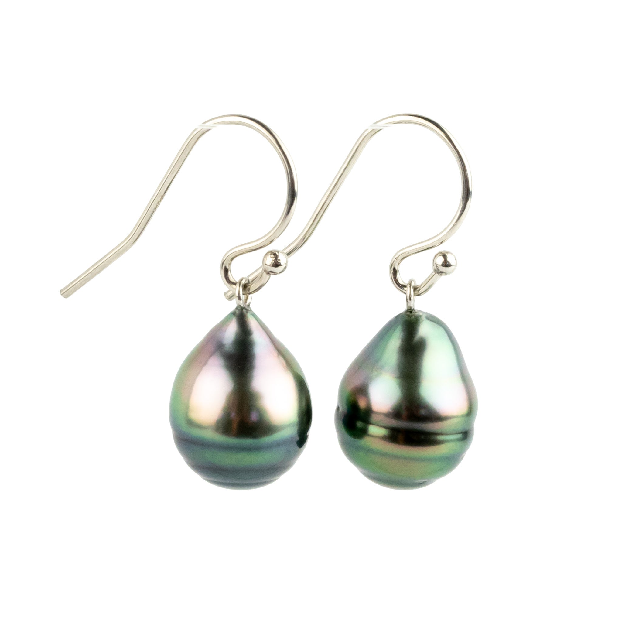 Rainbow Drop Tahitian Pearl Dangle Earrings on 14K White Gold