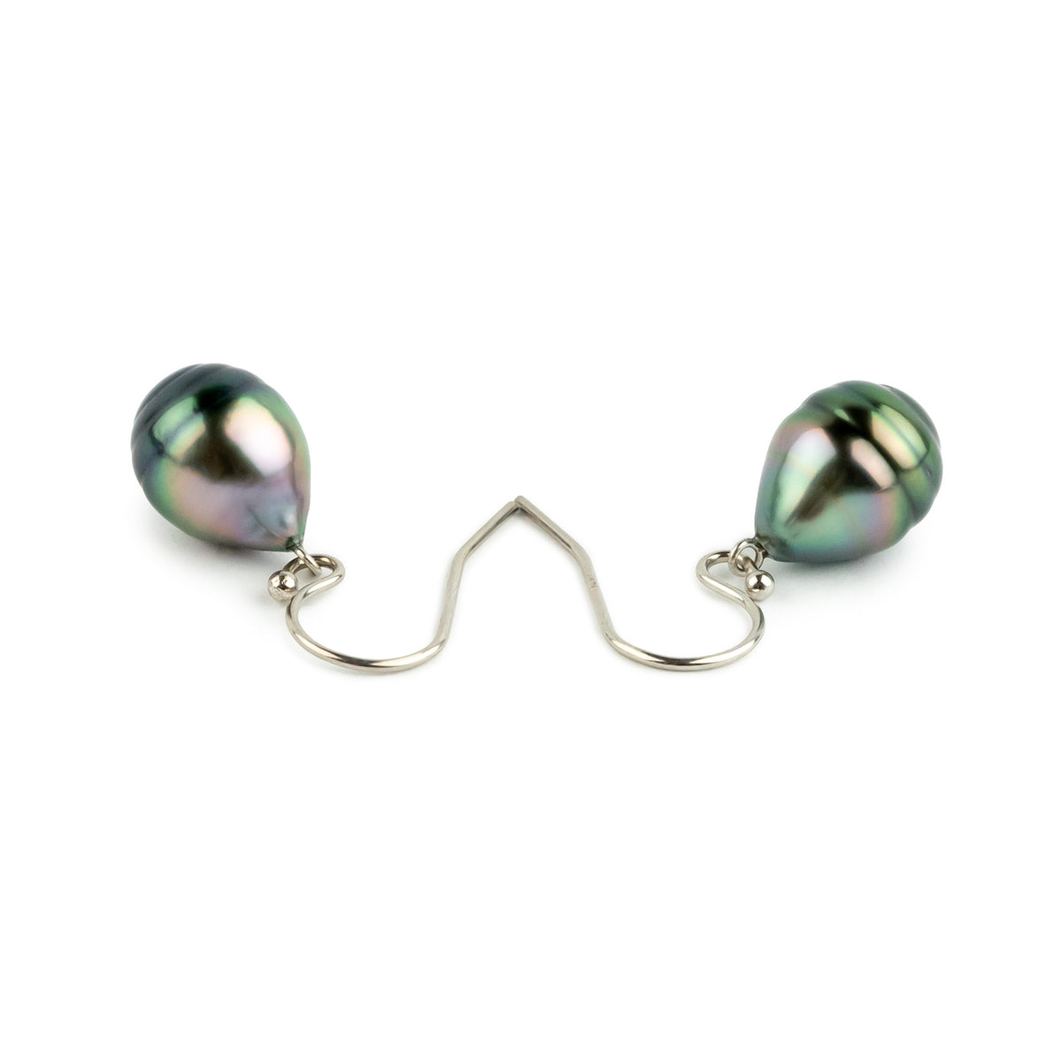 Rainbow Drop Tahitian Pearl Dangle Earrings on 14K White Gold