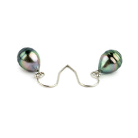 Rainbow Drop Tahitian Pearl Dangle Earrings on 14K White Gold