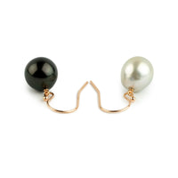 Black & White Drop Tahitian Pearl Dangle Earrings on 14K Rose Gold